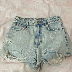 Zara Light Blue Ripped Jean Shorts